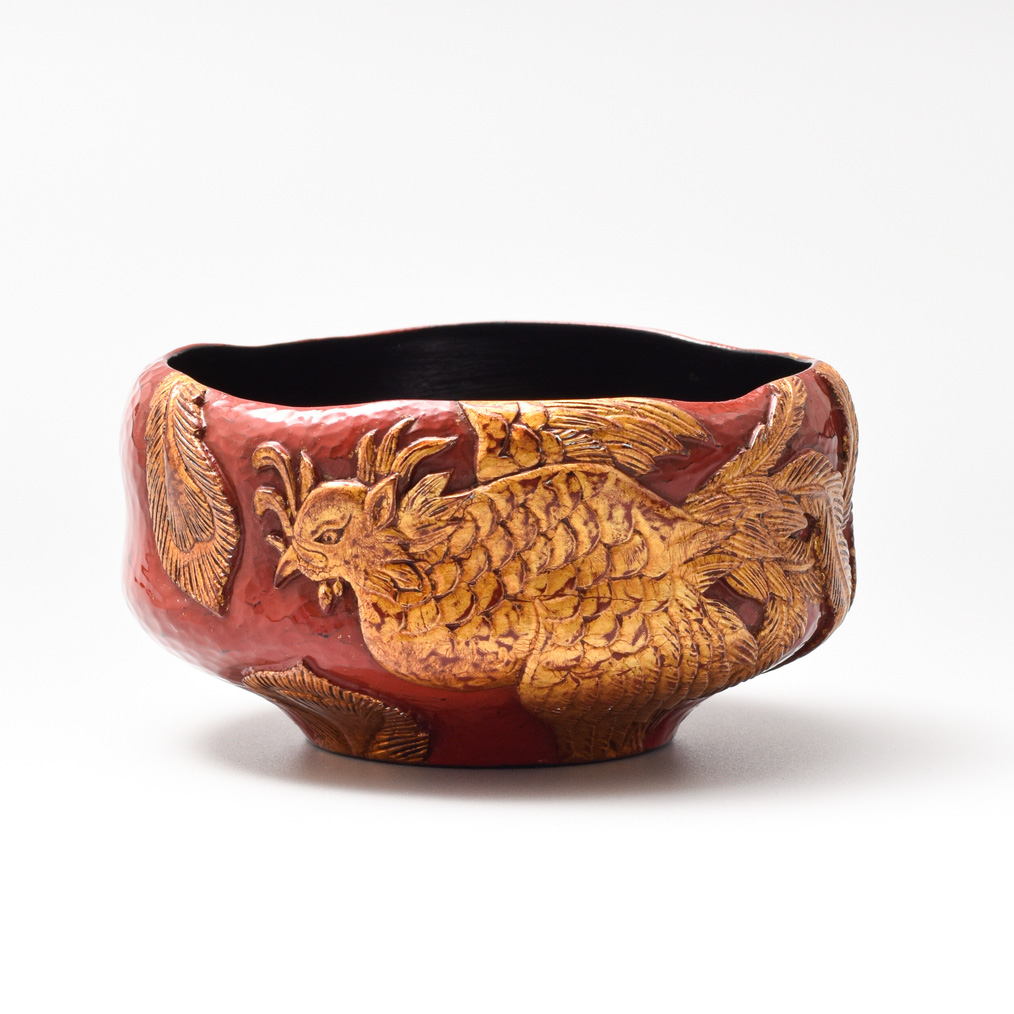 朱地鳳凰図茶椀