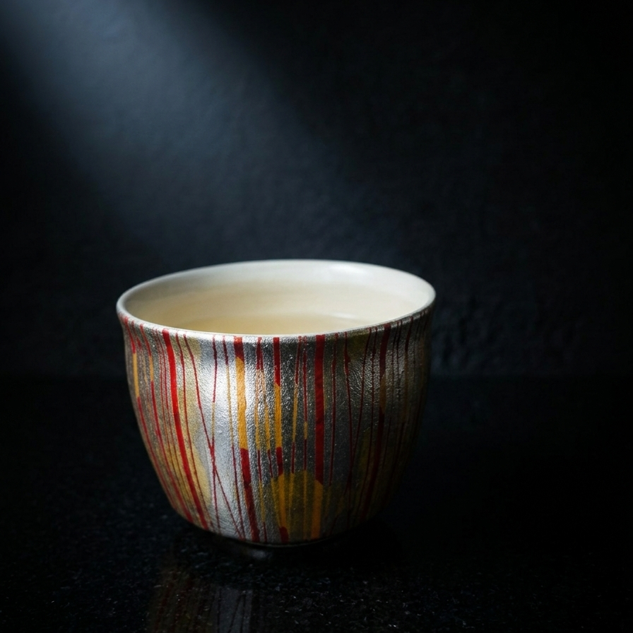 縒金プラチナ箔巧彩茶盌