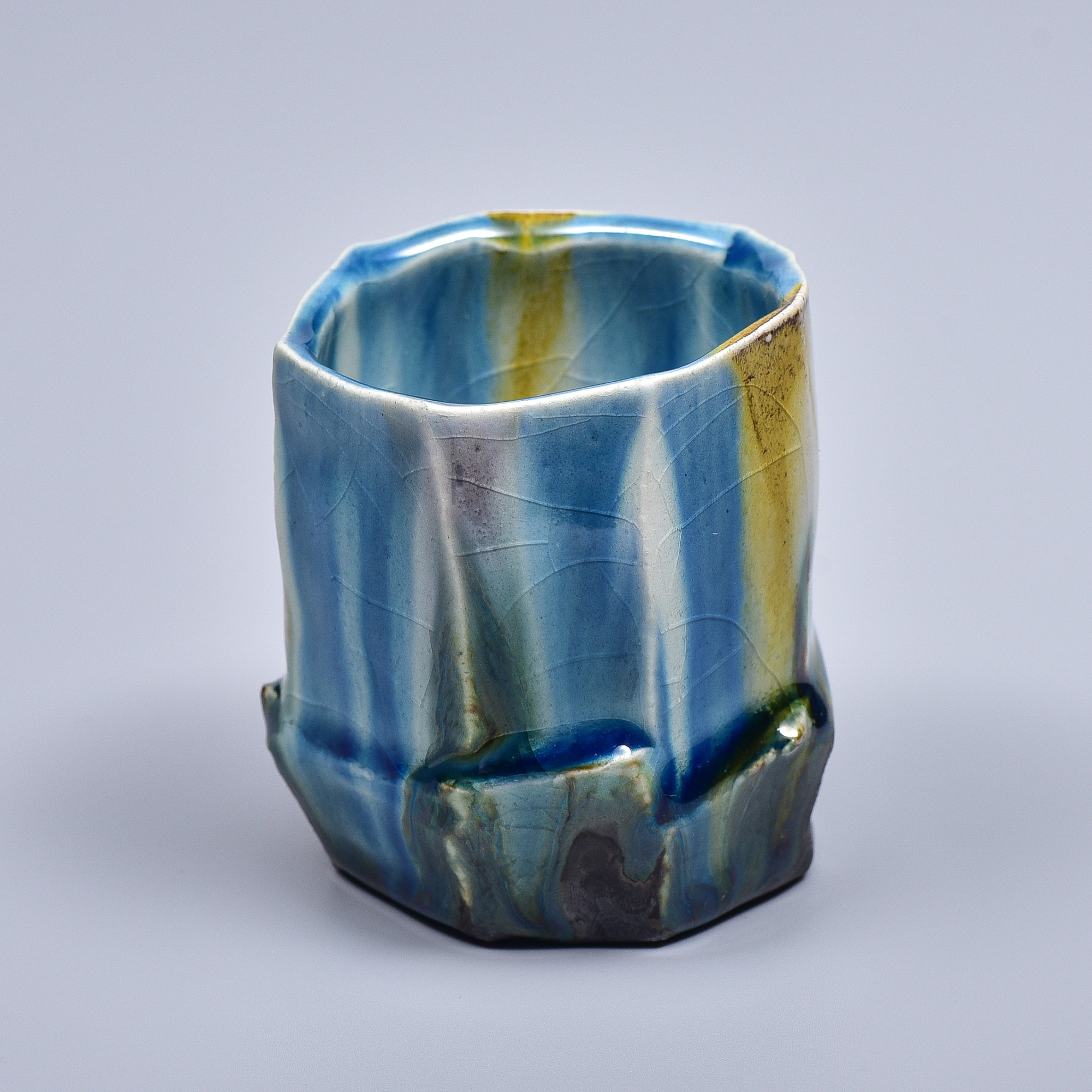 硝子釉 流鮮彩　酒盃